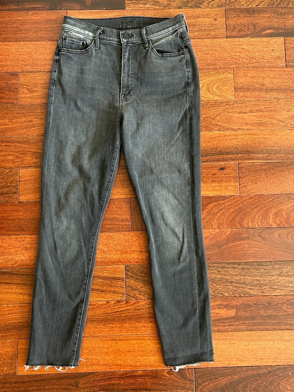 MOTHER The Swooner Jeans 28 High Rise Skinny One Last Time Black Raw Hem USA